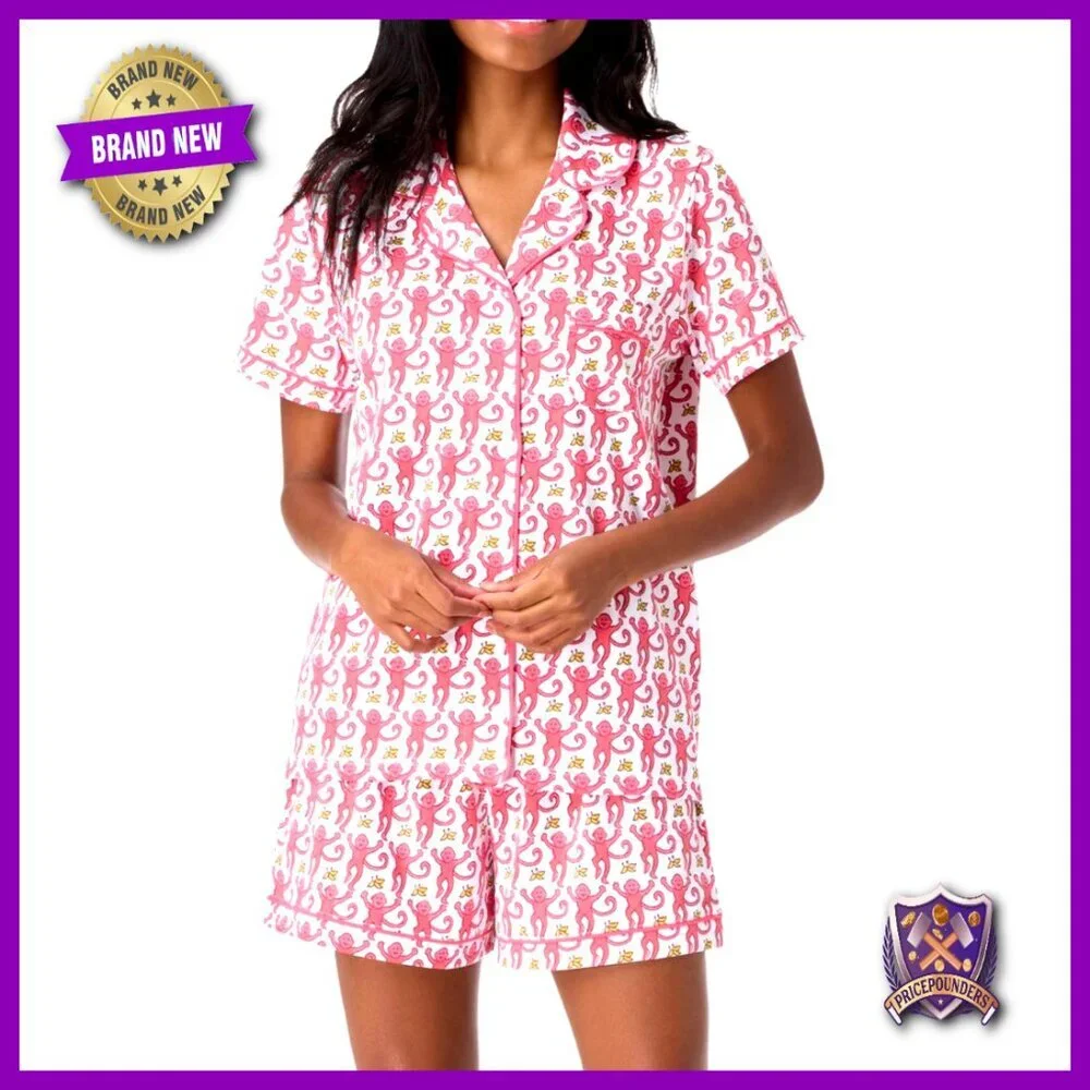 Women's 2-Piece Pajama Set Short Sleeve V-Neck Button Down Shorts